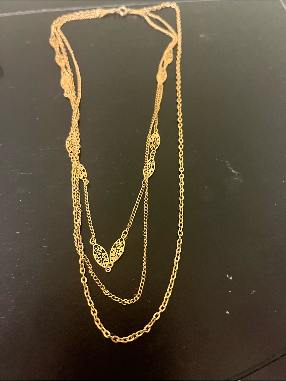 Layered Filigree Pendant Gold tone Necklace - Women Jewelry